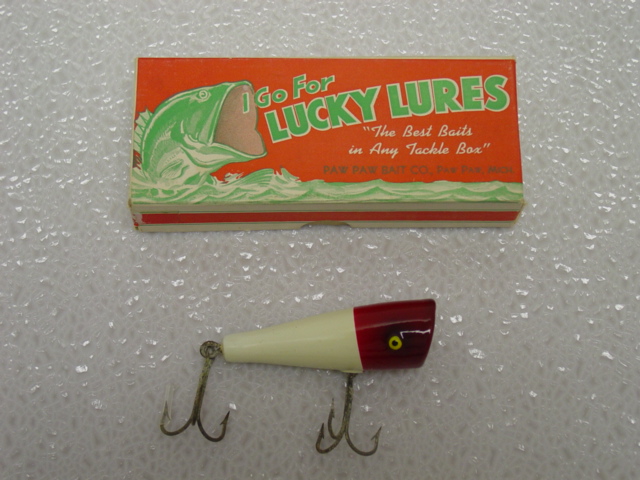 Leurre de pêche vintage en bois Paw Paw Bait Company yeux Leurre de pêche vintage en bois Paw Paw Bait Company yeux
